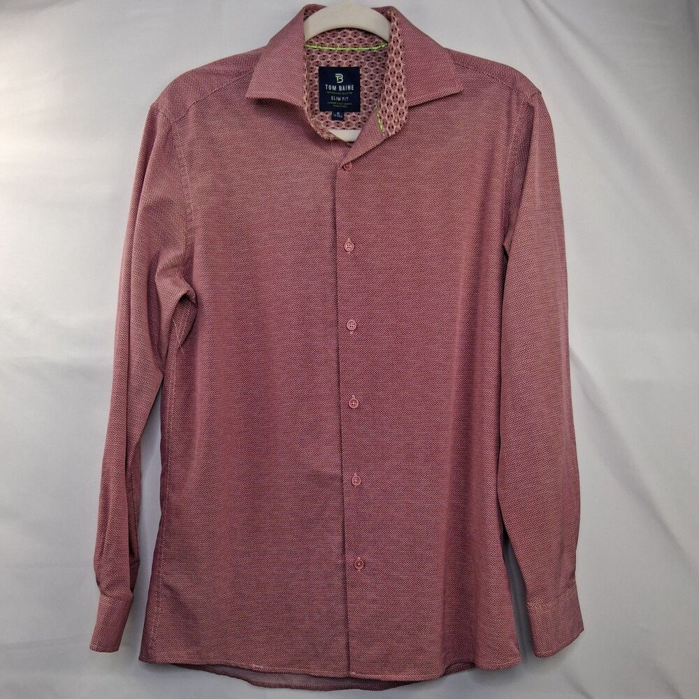Tom Baine Performance Collection Slim Fit Red Geometric Button Up Size S